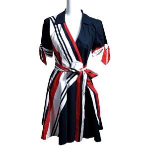 NWT Venus Blue & Red and White wrap dress cut out sleeves Sz 2